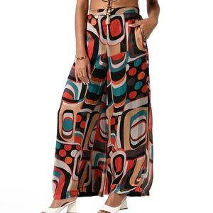 Ollari Betsy Pant Geometric Print Wide-Leg Pants Size Medium with Top